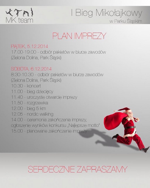 I Bieg Mikołajkowy w Parku Śląskim