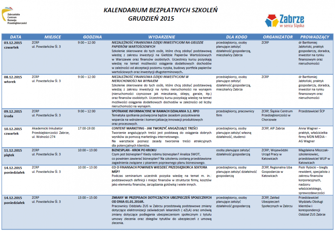Zapraszamy na szkolenia