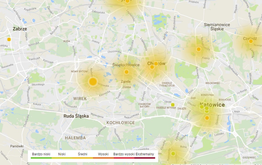 Dziś jakoś powietrza jest umiarkowana/ fot.map.airly.eu