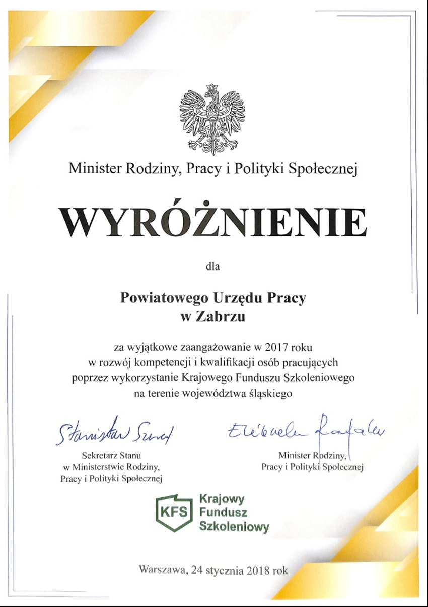 Wyróżnienie dla Powiatowego Urzędu Pracy!