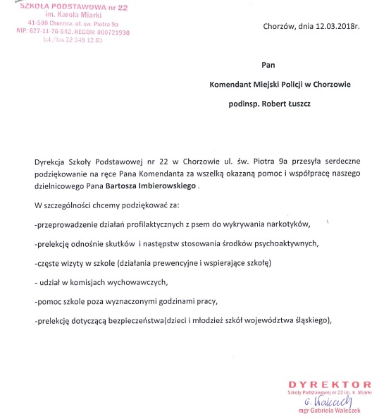 Podziękowania dla dzielnicowego z chorzowskiej dwójki