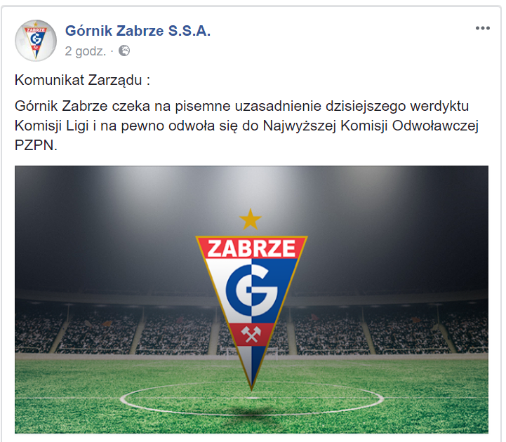 Górnik Zabrze surowo ukarany po sobotnim meczu z Piastem