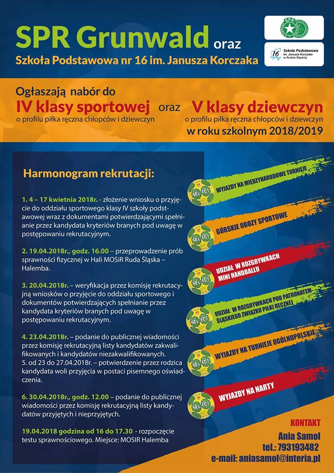 SPR Grunwald i SP nr 16 zapraszają do klasy sportowej!