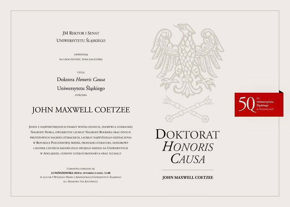 Coetzee z Honoris Causa UŚ!