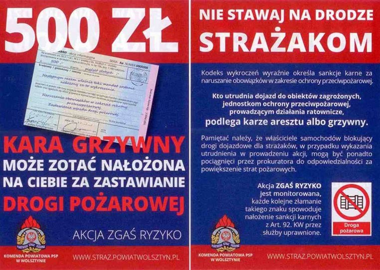 Apel o zachowanie drożności dróg pożarowych!