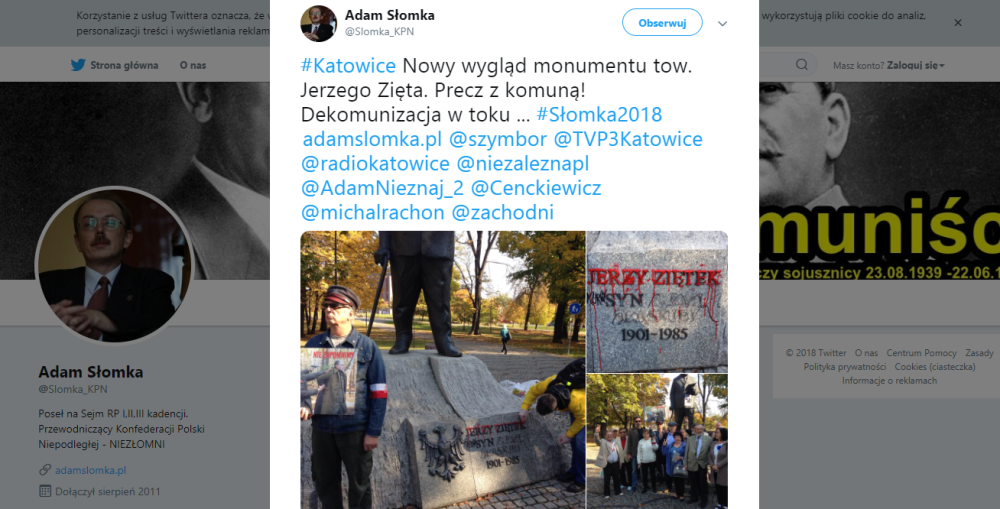 Kandydat na prezydenta uszkodził pomnik Ziętka