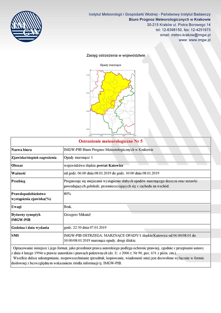 Ostrzeżenie meteorologiczne - marznące opady