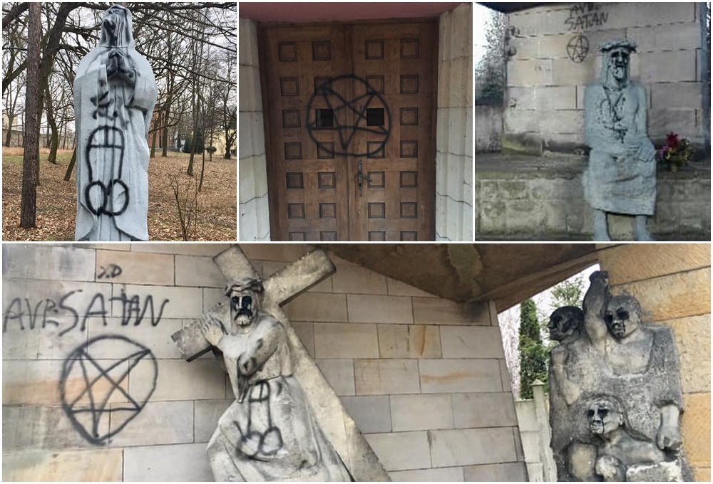 Katowice: Jezusowi i Matce Boskiej domalowali penisy i pentagramy!
