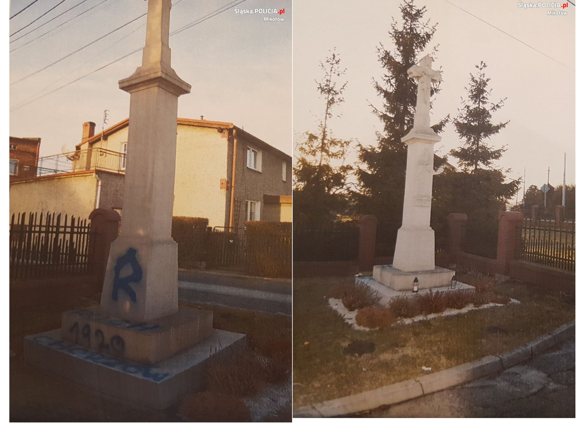 Policja zatrzymała dwóch 18 - latnich graficiarzy, którzy pomalowali zabytkowy krzyż