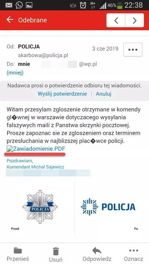 Uważaj na fałszywe wiadomości od rzekomych policjantów!