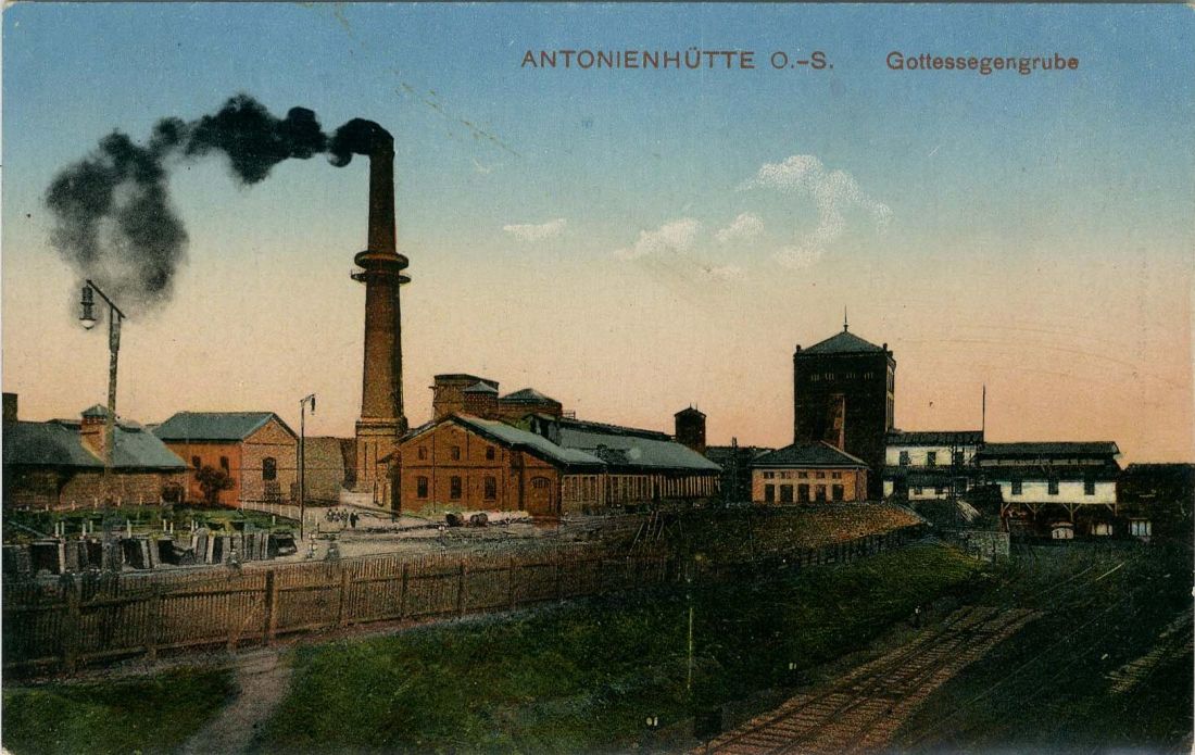 Gottessegen - szyb Antonienhutte na starej, niemieckiej pocztówce