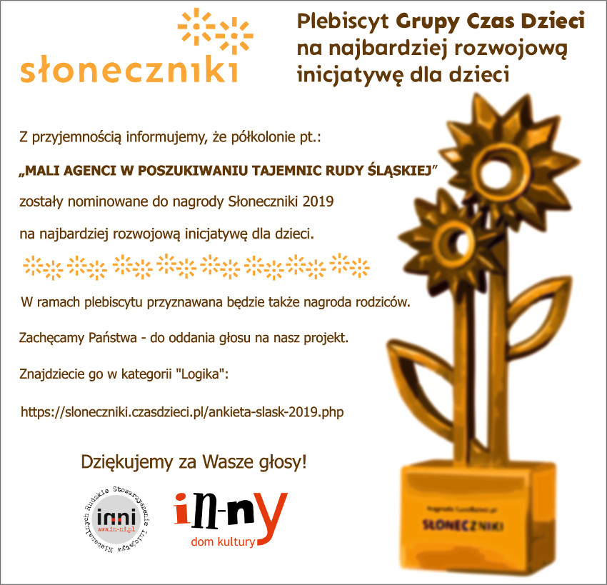 Półkolonie MALI AGENCI nominowane do nagrody Słoneczniki 2019. Zagłosuj!