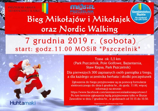 Zapraszamy na Bieg Mikołajów i Mikołajek oraz Nordic Walking w Siemianowicach Śląskich