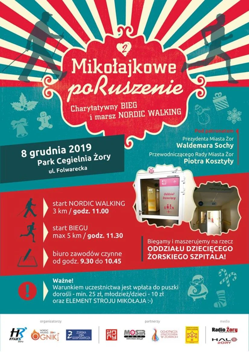 Bieg i marsz mikołajkowy dla oddziału dziecięcego żorskiego szpitala