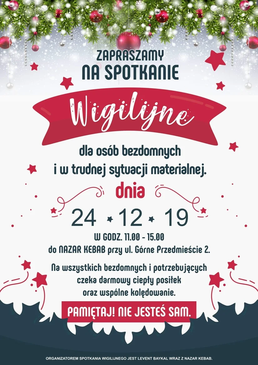 Spotkanie Wigilijne dla bezdomnych i potrzebujących