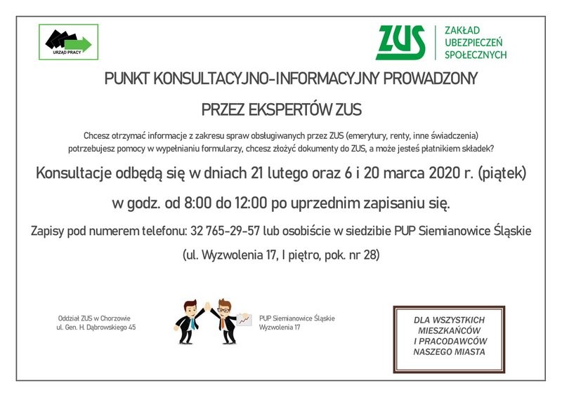 PUP zaprasza na konsultacje z ekspertami ZUS!