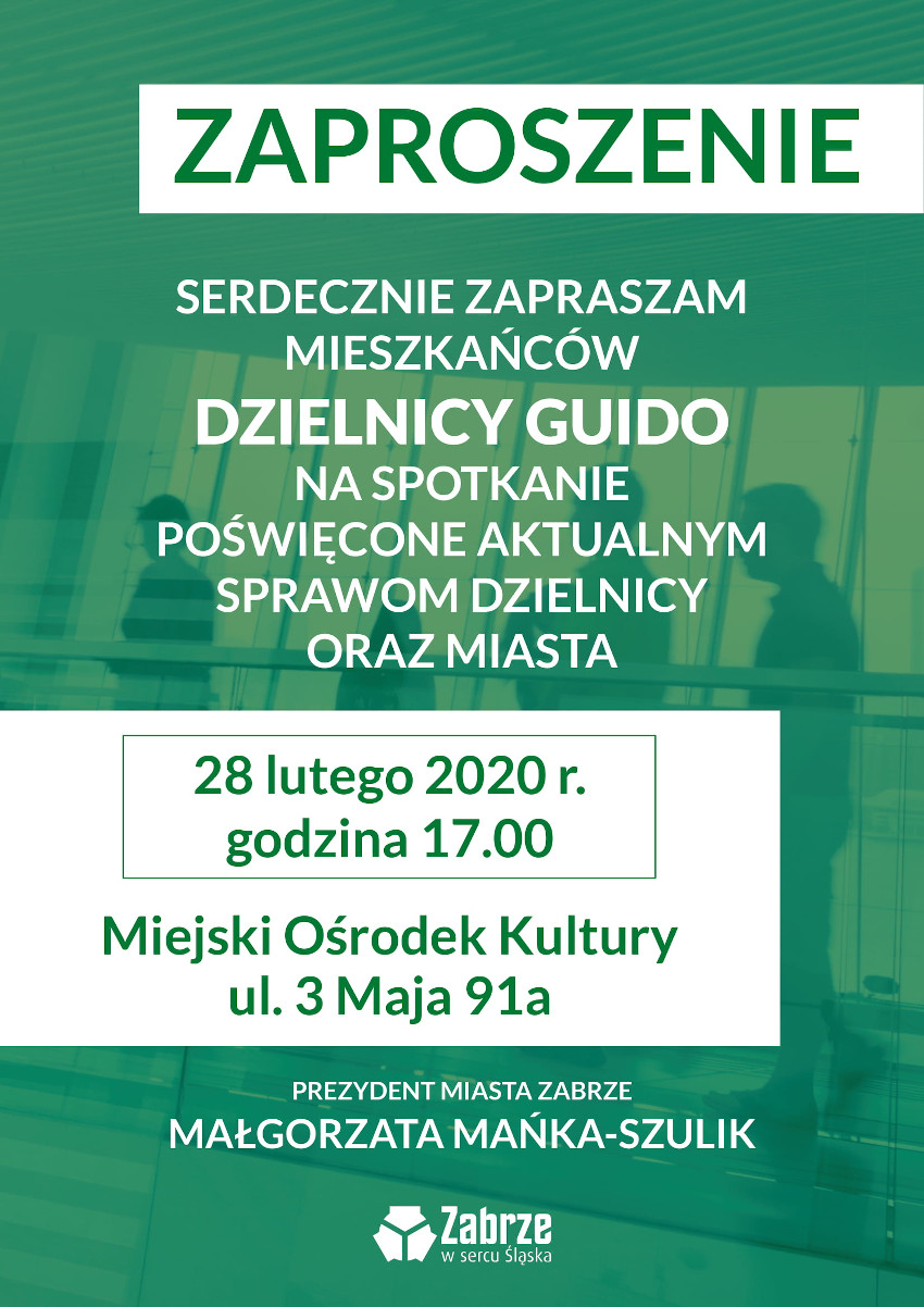 Prezydent Zabrza zaprasza na spotkanie w dzielnicy Guido