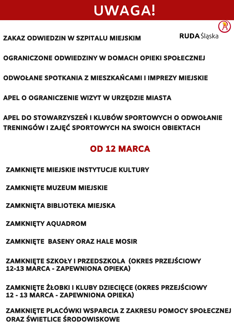 Rudzkie muzeum, biblioteki, baseny, hale sportowe oraz Aquadrom zamknięte do odwołania