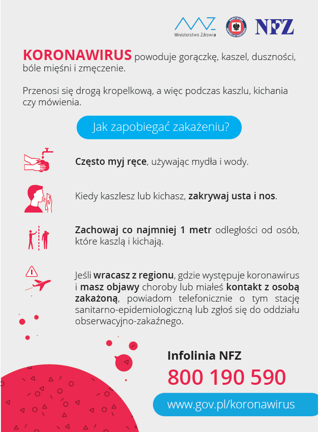 Działania zapobiegawcze związane z koronawirusem SARS-Cov-2