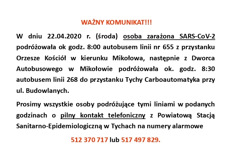 Zakażony koronawirusem podróżował 22.04 linią 655 i 268! PSSE prosi pasażerów o kontakt