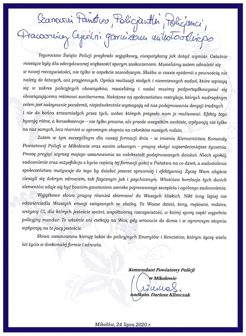 Święto Policji 2020 w garnizonie mikołowskim