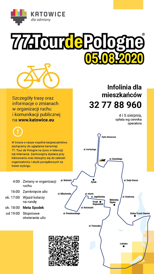Kolarze 77. Tour de Pologne na trasę w Katowicach wjadą w środę 5 sierpnia około godz. 17