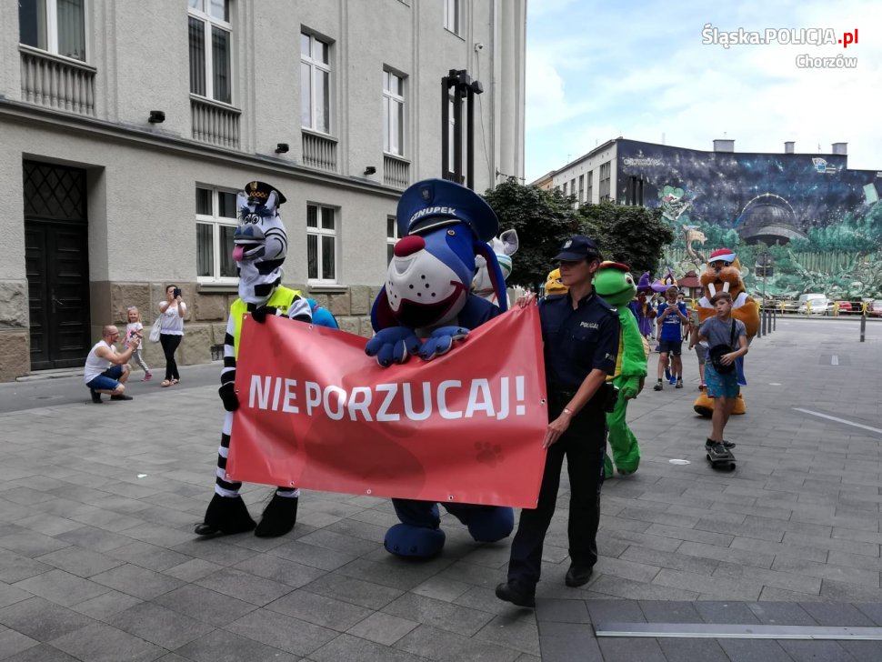 Duże pluszaki z różnych służb i instytucji zwracały uwagę na problem porzucania zwierząt