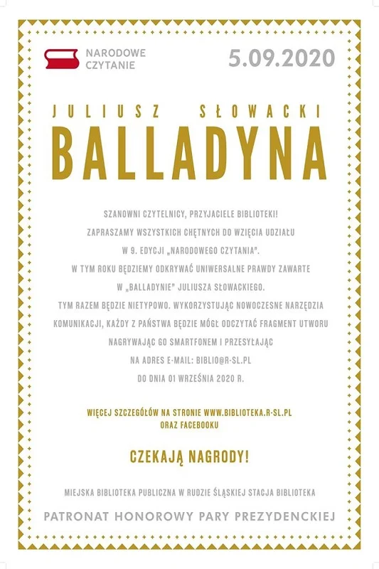 Narodowe Czytanie 2020 w Rudzie Śląskiej wirtualnie