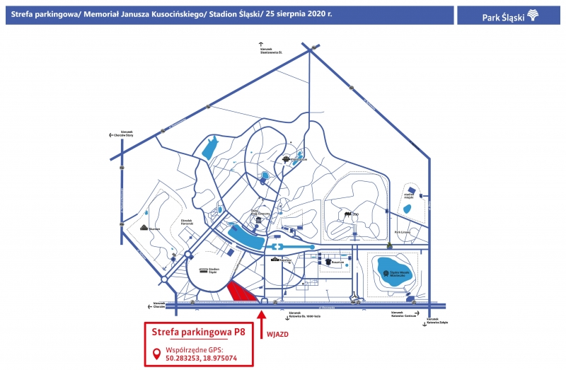 Parkingi na terenie Parku Śląskiego podczas memoriału Janusza Kusocińskiego