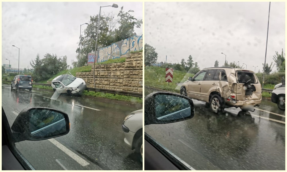 Na Drogowej Trasie Średnicowej doszło do kolizji dwóch samochodów osobowych