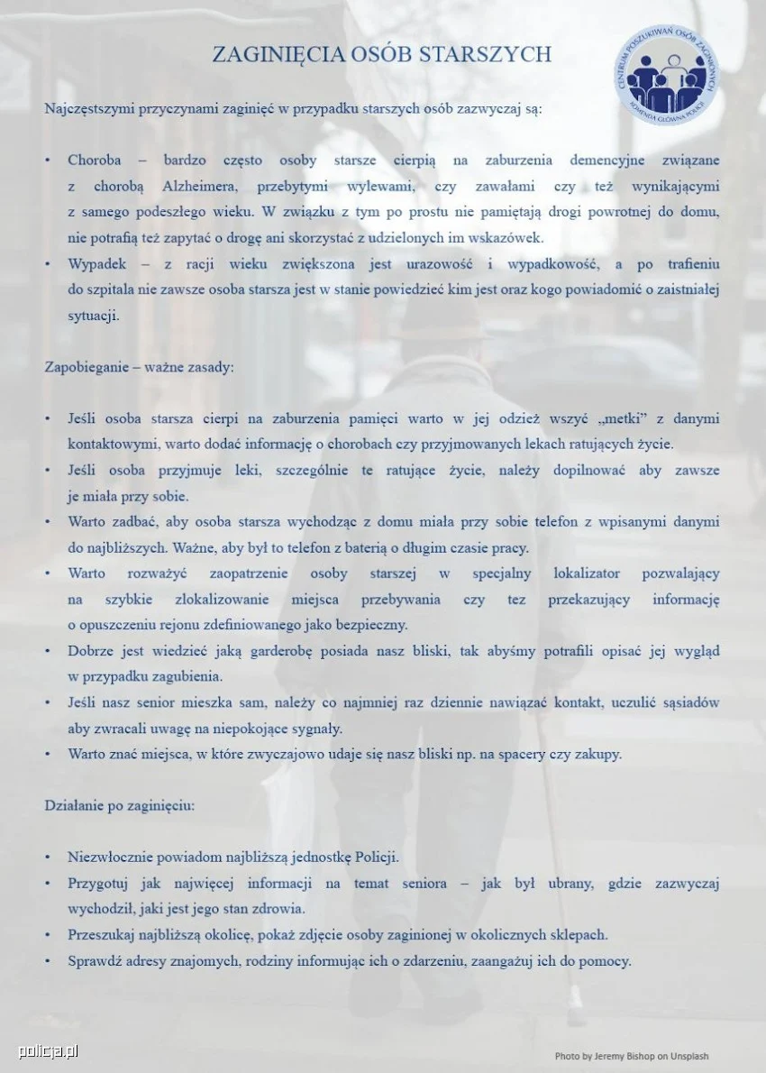Wyszła z domu i nie powróciła - zaginięcia seniorów jako narastający problem społeczny
