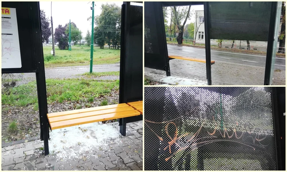 Na rondzie w Chebziu została zniszczona nowa wiata przystankowa