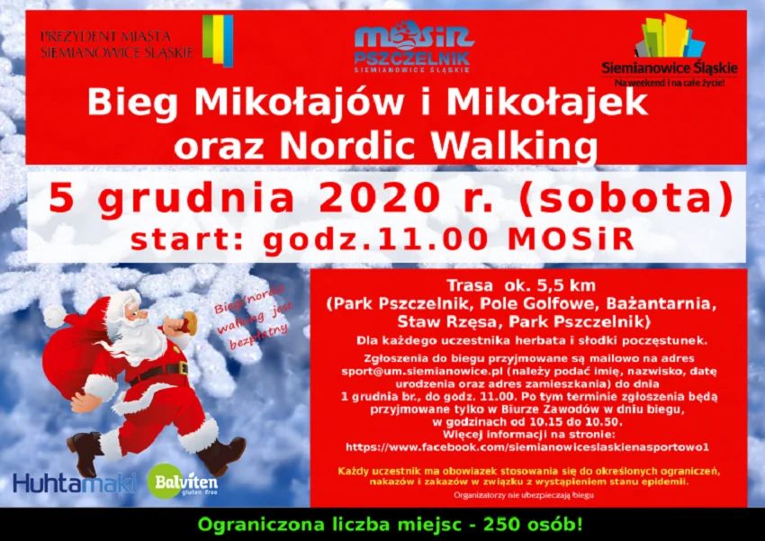 Zapraszamy na Bieg Mikołajów i Mikołajek oraz Nordic Walking w Siemianowicach Śląskich