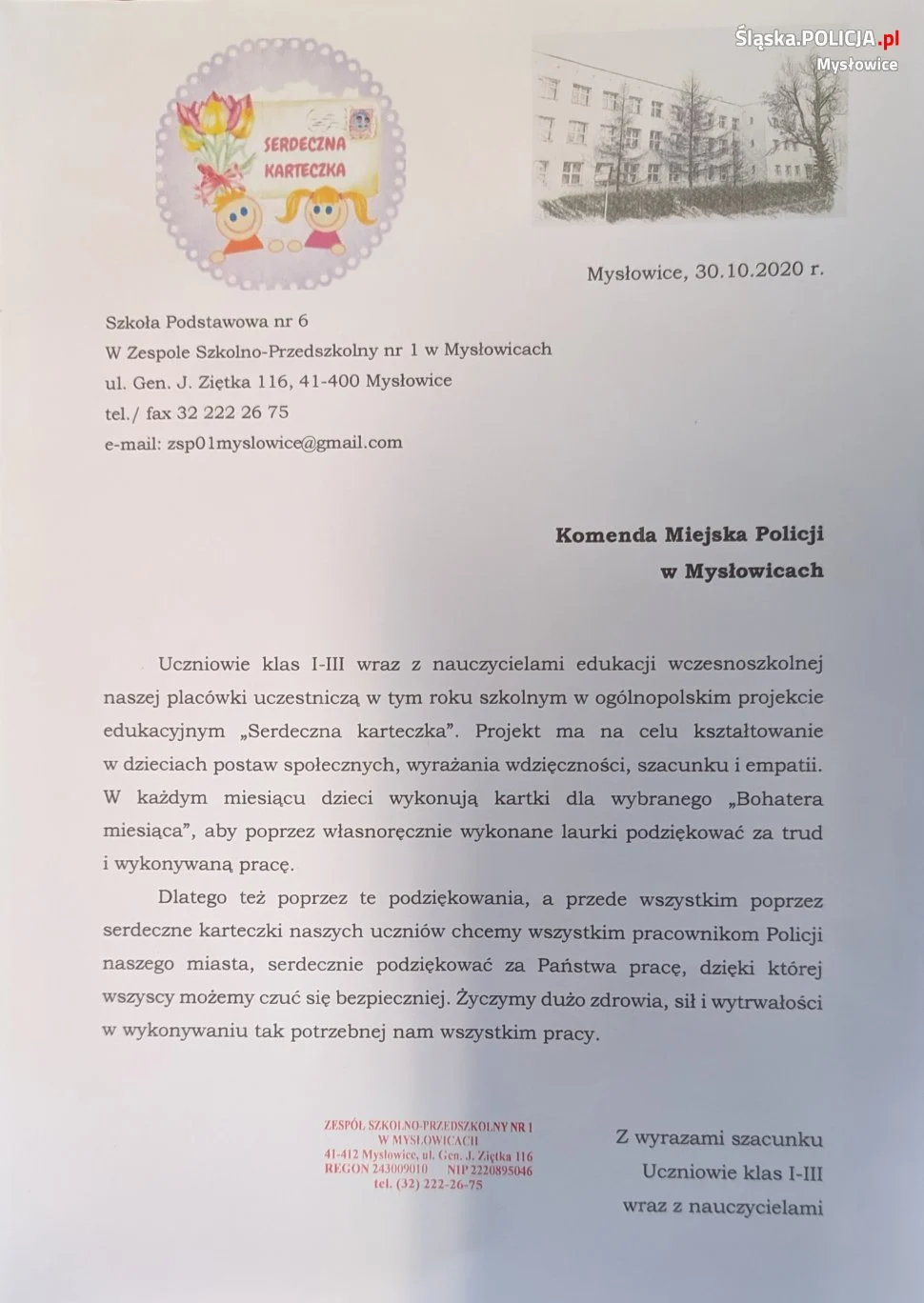 Mysłowiccy policjanci otrzymali "Serdeczne karteczki"