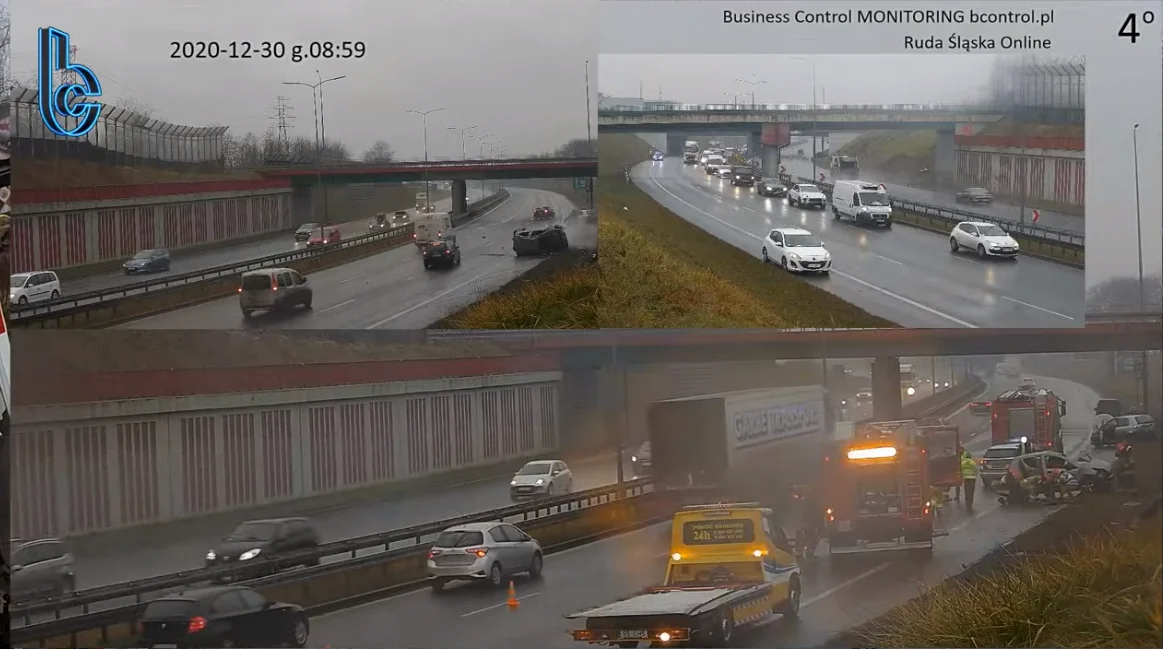 Kolizja 2 samochodów na "zakręcie mistrzów" w Rudzie Śląskiej [WIDEO]