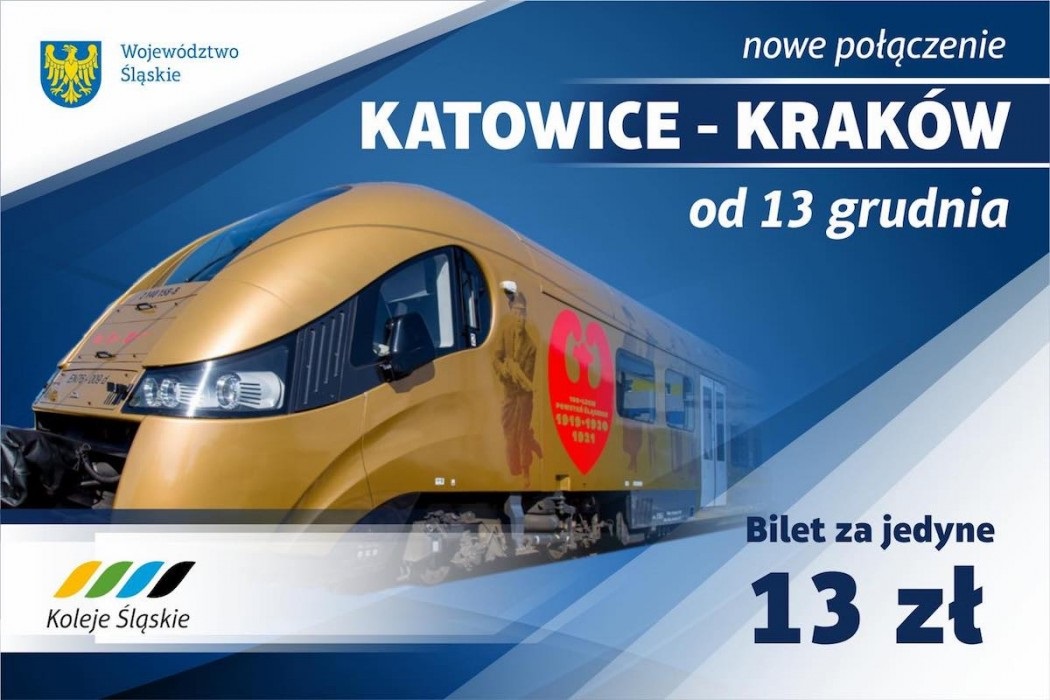 Od 13 grudnia Koleje Śląskie w regularnych trasach do Krakowa