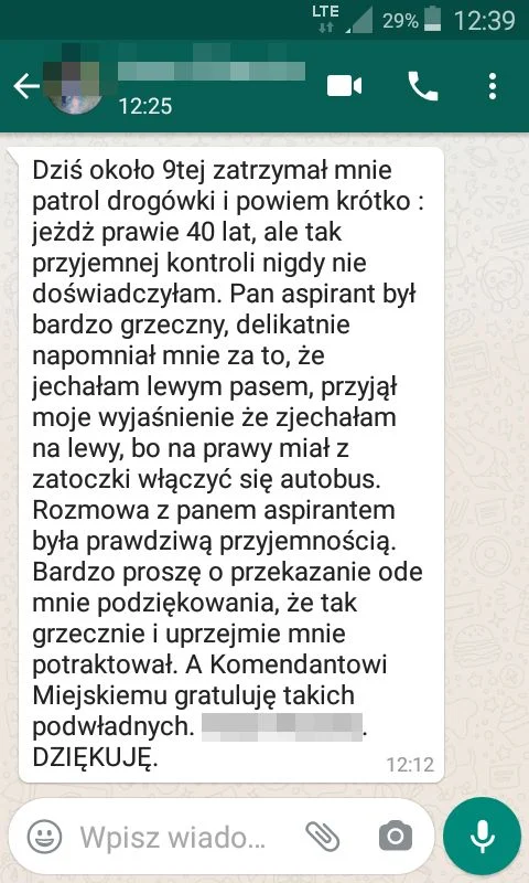 Podziękowania za kontrolę drogową