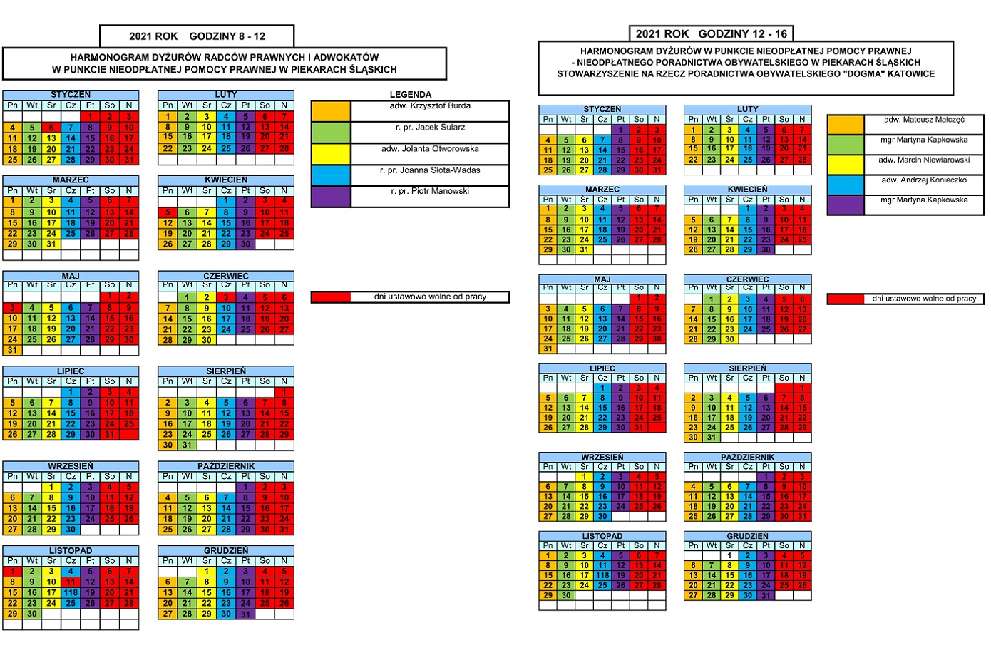 Bezpłatna pomoc prawna – harmonogram na 2021 rok