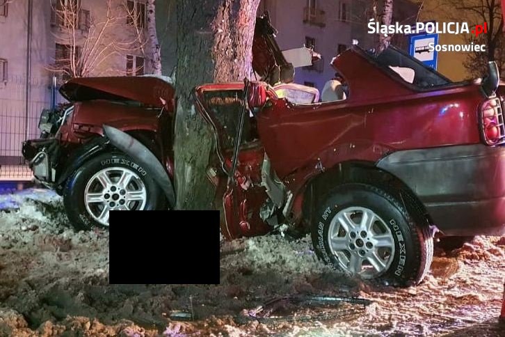 Śmiertelny wypadek w Sosnowcu. Auto uderzyło w drzewo! Nie żyje 25-latek