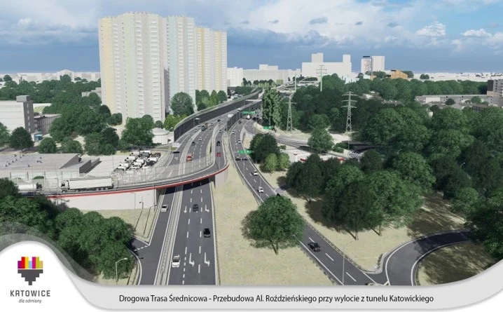 Aleja Roździeńskiego tuż przy wylocie z tunelu zostanie przebudowana. Prace ruszą jednak dopiero po 2024 roku