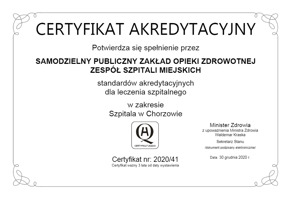 Chorzowski szpital z akredytacją Ministra Zdrowia