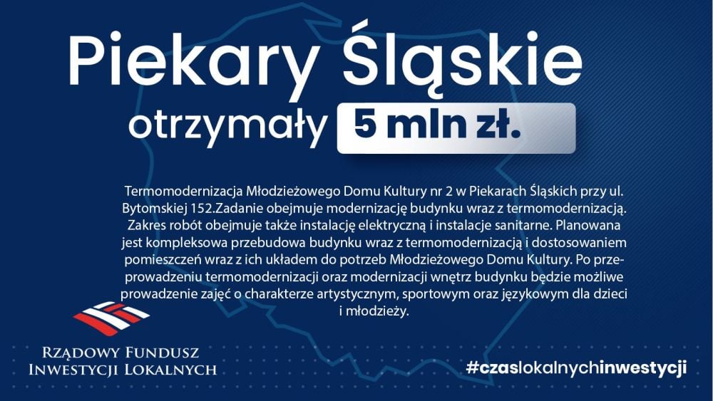 Piekary Śląskie otrzymają 5 milionów złotych z Rządowego Funduszu Inwestycji Lokalnych