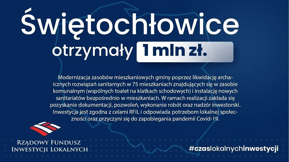 Świętochłowice otrzymają kolejny milion złotych z Rządowego Funduszu Inwestycji Lokalnych