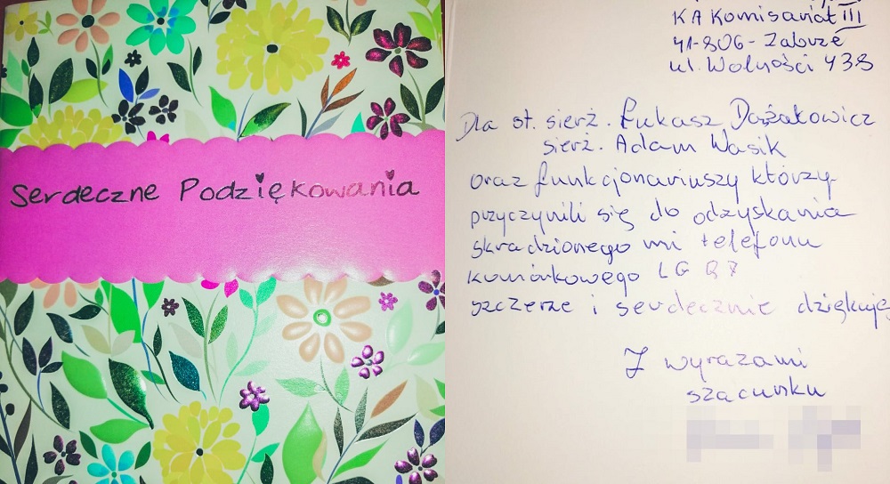 Podziękowała za odzyskanie telefonu