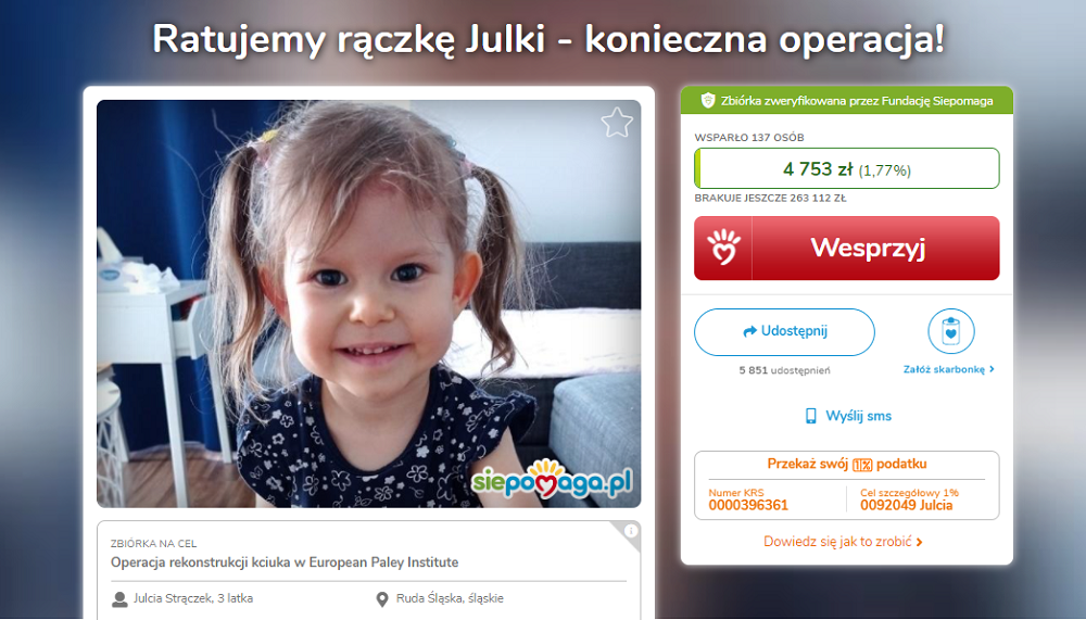 Wciąż trwa walka o sprawne rączki małej rudzianki!