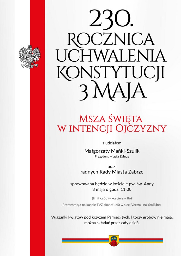 Zabrze obchodzi 230. rocznicę uchwalenia Konstytucja 3 Maja