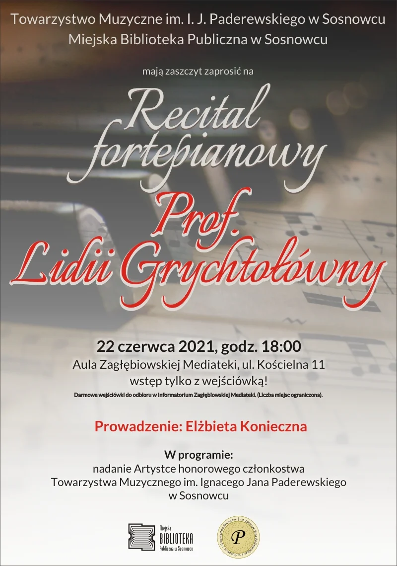 Recital fortepianowy prof. Lidii Grychtołówny w Zagłębiowskiej Mediatece
