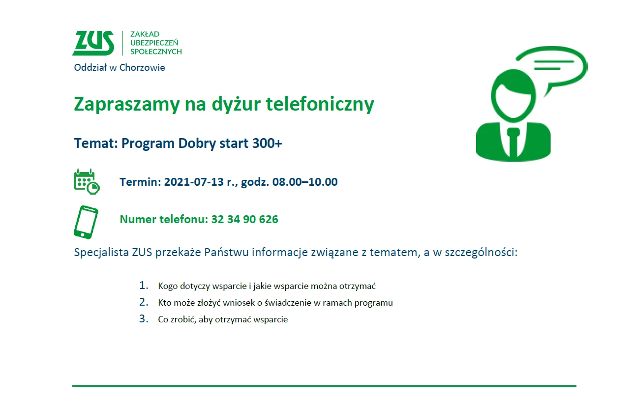 Infolinia dot. Programu Dobry Start 300+