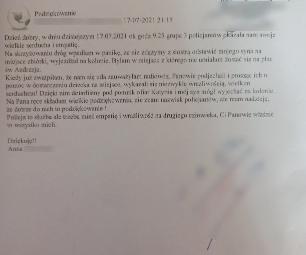 Kolejne podziękowania dla katowickich policjantów