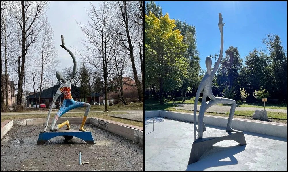 Rzeźba olimpijczyka na skwerze im. Żwirki i Wigury w Rudzie odzyskała dawny blask